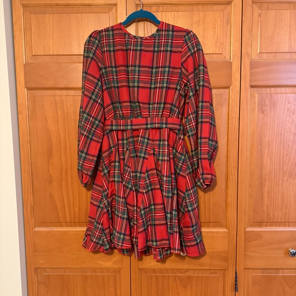 SHEIN Red Plaid Midi Dress
